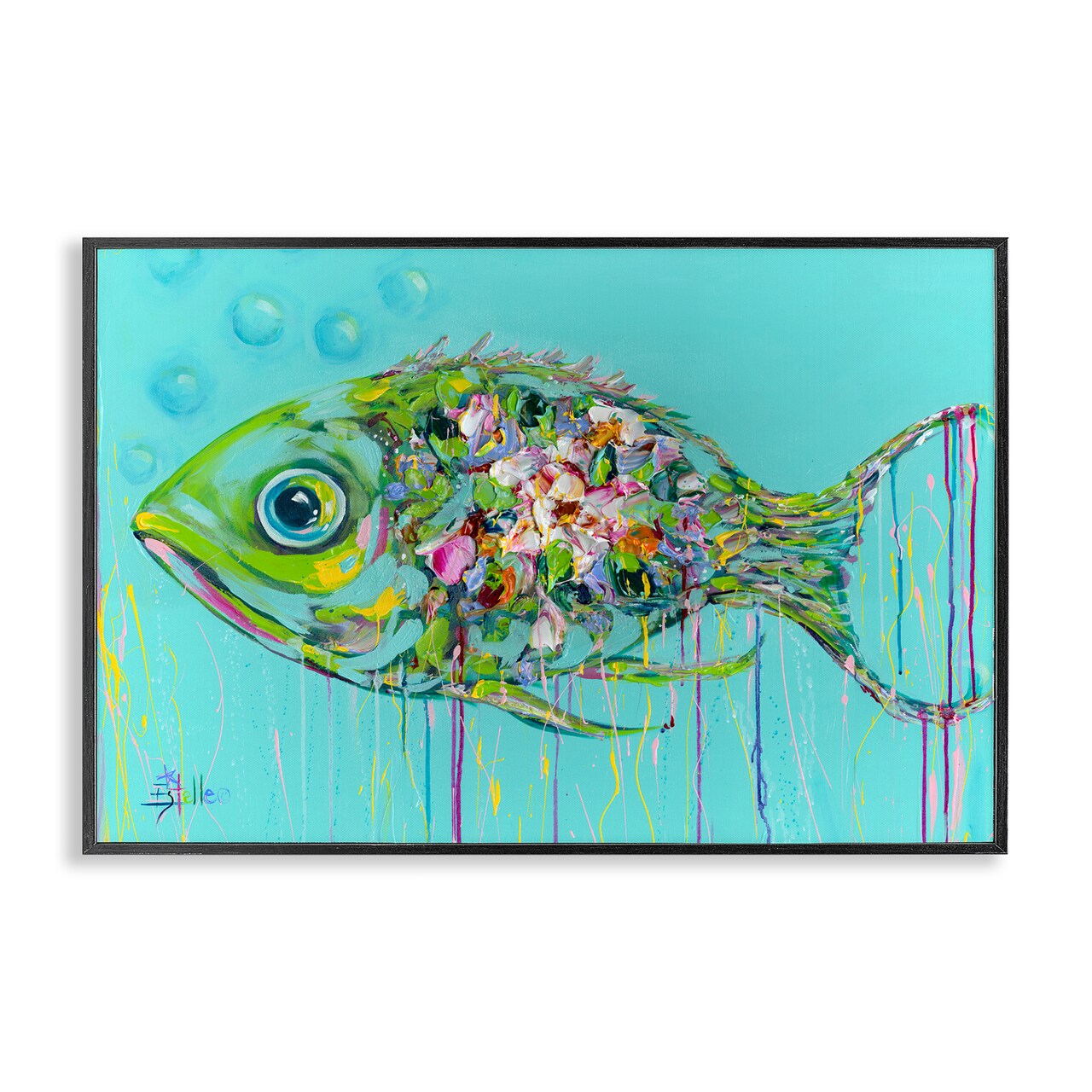 Stupell Industries Painterly Drip Fish Framed Giclee Wall Art Design by Estelle Grengs